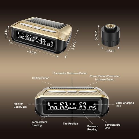 نظام مراقبة ضغط الإطارات RV 6 مستشعرات ، 0-199psi TPMs مع داعم الإشارة ، شاشة الطاقة الشمسية للشاحنة ، المقطورة ، العربة ، العجلة الخامسة ، 6 تنبيهات ، مسافة استشعار طويلة in Kuwait