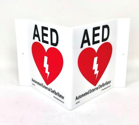 9 عرض × 6 ارتفاع × 4 عمق أكريليك، أخضر على أبيض علامة الإسعافات الأولية القياسية "V" in Saudi Arabia