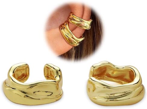 Chunky Sculptural Ear Cuffs Non Piercing for Women - Dainty 14K Gold Plated Cuff Earring Thick Cartilage Earrings Jewelry in Kuwait