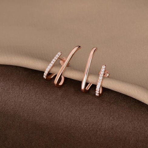 Reffeer Solid 925 Sterling Silver Cz Crawler Earrings Cuff for Women Teen Girls Wrap Stud arock Cuff Post Stud arrings in Kuwait