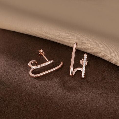 Reffeer Solid 925 Sterling Silver Cz Crawler Earrings Cuff for Women Teen Girls Wrap Stud arock Cuff Post Stud arrings in Kuwait