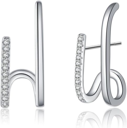 Reffeer Solid 925 Sterling Silver Cz Crawler Earrings Cuff for Women Teen Girls Wrap Stud arock Cuff Post Stud arrings in Kuwait