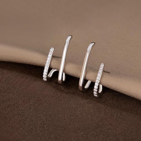 Reffeer Solid 925 Sterling Silver Cz Crawler Earrings Cuff for Women Teen Girls Wrap Stud arock Cuff Post Stud arrings in Kuwait