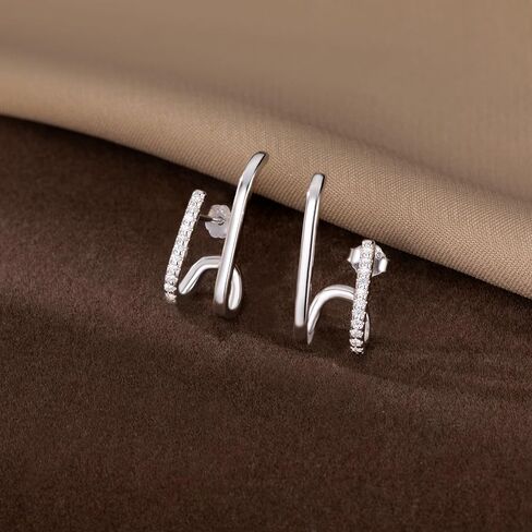 Reffeer Solid 925 Sterling Silver Cz Crawler Earrings Cuff for Women Teen Girls Wrap Stud arock Cuff Post Stud arrings in Kuwait