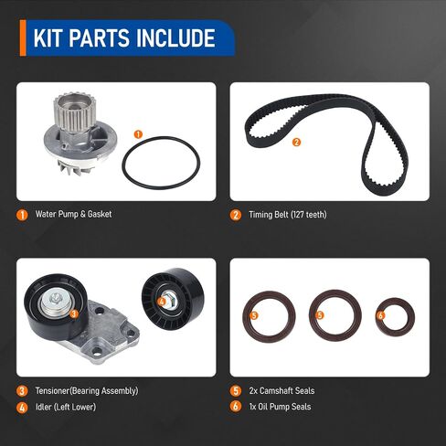 Timing Belt Kit with Water Pump Fit for 2004-2008 Chevy Aveo, 2006-2008 Aveo5 1.6L L4#TCK335, TCKWP335, TS26335, 130-1920 in Saudi Arabia