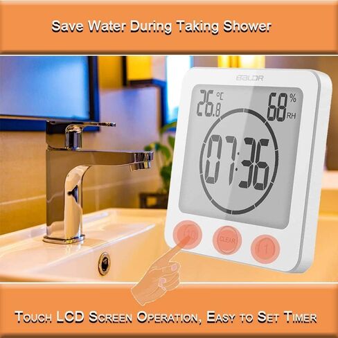 Large Waterproof Bathroom Wall Clock, Big Water Resistant Hanging Shower Clock for Bath Countertop, Moisture Proof Temperature Humidity Meter, Suction Clock Watch Time in Shower [Shatterproof Glass] in Saudi Arabia