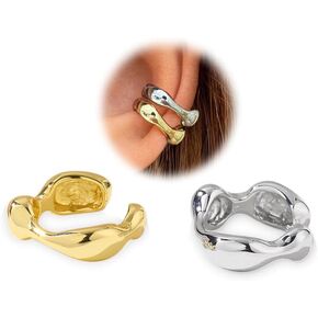 Chunky Sculptural Ear Cuffs Non Piercing for Women - Dainty 14K Gold Plated Cuff Earring Thick Cartilage Earrings Jewelry