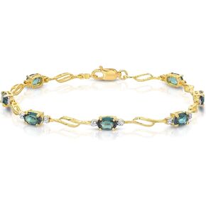 Galaxy Gold GG 14K Solid Yellow Gold Tennis Bracelet With Diamonds & Lab. Grown Alexandrite Grade AAA