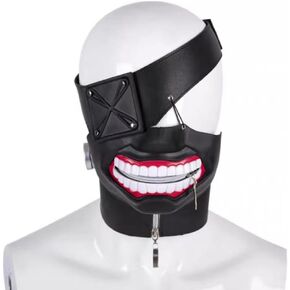 Kaneki Mask Tokyo Ghoul Kaneki Ken Cosplay 3D One-Eyed Halloween Mask Anime Funny Mouth Zipper Reusable Mask Half Full Face Costume Prop for Carnival Themed Party