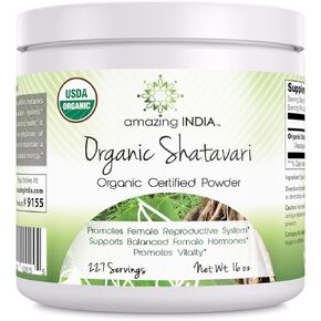 Amazing India USDA Certified Organic Shatavari Powder | 2 Grams | 227 Servings | Non-GMO | Gluten-Free | Made in USA