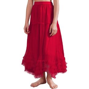 Flygo Girls Tulle Skirt A-Line Long Ruffle Tiered Mesh Tutu Skirt Maxi High Elastic Waist Pleated Layered Skirts