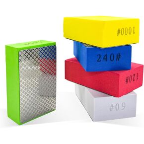 5 PCS Diamond Hand Polishing Pads, 60/120/240/400/1000 Grit Sanding Block, Tile Tools for Sanding Concrete, Glass, Stone, Granite and Marble, Universal Car Accessories