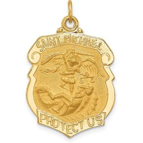 Avariah 14k Yellow Gold Solid Polished/Satin Large St. Michael Badge Medal - 29mm