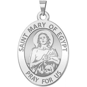 PicturesOnGold.com Saint Mary of Egypt Oval Religious Medal - 2/3 X 3/4 Inch Size of Nickel, Sterling Silver