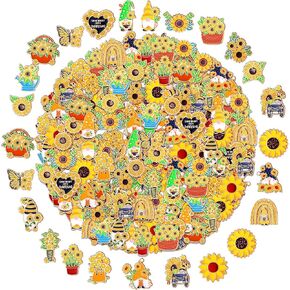 Ceenna 100 Pcs Sunflower Pins Bulk Cute Bee Gnome Butterfly Enamel Pins for Backpacks Sunflower Party Favors Spring Lapel Decoration for Girls Woman