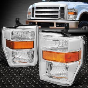 Torchbeam Headlight Assembly, Compatible with F250 350 450 550 Super Duty 2008-2010, Bumper Headlamp Chrome Housing Amber Reflector