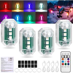 4PCS Wireless LED Strobe Lights with Remote Control, Upgraded to 350 mAh USB Rechargeable 8 Color High Brightness Warning Flashing, Waterproof Anti-Collision Warning Lights for Car, Motorcycle, Drone