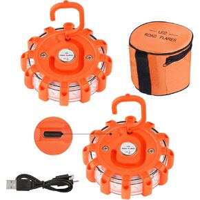 Vancle USB C Rechargeable LED Road Flares Emergency Lights Roadside Warning Car Traffic Safety Beacon Flashing Disc Flare Kit Strobe with Magnetic Base for Construction Vehicles Truck Boat, 3 Pack in Saudi Arabia