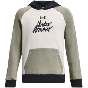 Under Armour Boys' UA Rival Fleece Script Blocked Hoodie (US, Alpha, Large, Regular, Black/Gray/White)