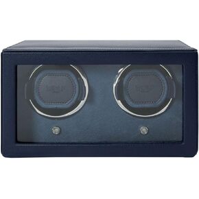 WOLF Cub Double Watch Winder with Glass Cover, Brown - Secure Fit with Patented Lock-in Dynamic Cuff - Accommodates All Wrist Sizes - Vegan Leather - Includes Universal Adapter