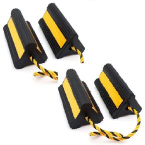 2 Pack(2 Pair) Wheel Chocks,Solid Rubber Wheel Chock Front and Back RV Leveling Blocks Non Slip Base with Nylon Rope Yellow Reflective Tape for Travel Trailers Camper