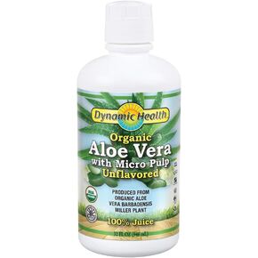 Dynamic Health Organic Aloe Vera Juice w/Micro Pulp, Unflavored | No Added Sugar, Artificial Color or Sweeteners, No Gluten or BPA | 32oz, 8 Serv
