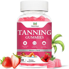 2 Pack Tanning Gummies for Women and Men, Daily Tanning Gummies with L-Tyrosine, Astaxanthin That Work Fast Without Sun for Skin Health & Glow, Sugar Free, Non-GMO, Strawberry Flavor, 120 Gummies