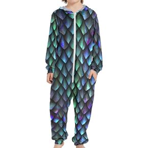 Pigsaly Hooded Jumpsuits Blue Dragon Fish Scale Boys' Pants Magic Animal Girls' Jumpsuits Rompers For Kids Gifts 5-6Y
