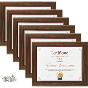 Schliersee 8.5x11 Certificate Picture Frames Diploma Document Picture Frames Tempered Glass Rustic Brown Frame Set of 6 Pack