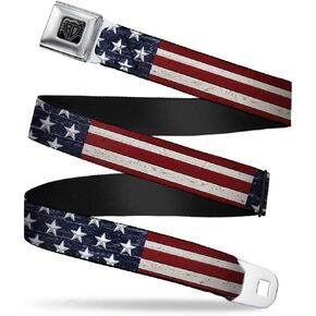 Buckle-Down Seatbelt Belt - Americana Rustic Stars & Stripes - 1.0" Wide - 20-36 Inches in Length