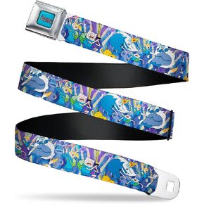 Cartoon Network Belt, Seatbelt Buckle Belt, Adventure Time Finn Jake and Fionna Cake Ice Kingdom Blues, Adjustable