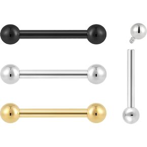 2PCS Titanium Implant Grade 16G 14G Internally Threaded 8mm - 14mm Tongue Nipple Industrial Bar Ear Barbell Body Jewellery