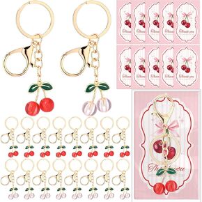 Sureio Cherry Keychain Party Favors Set Steel Cherry Keyring Bulk Red Pink Cheery Charm Aesthetic Bag Charm Accessories Souvenir Present with for Women Girls Guests Baptism Baby Shower Wedding