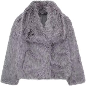 سترة فرو من Gnveub Women Faux Fucher معطف من فرو الطية الشتاء الشتاء الدافئ الرقيق in Kuwait