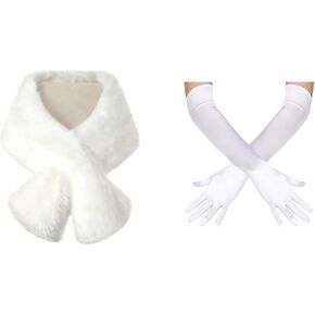 Babeyond Women's Faux Fur Tercle Shawl Faux Fur Fur Wrap Wrap Evening Cape لمعطف الشتاء وحفلة الأوبرا الطويلة في عشرينيات القرن العشرين قفازات شاي شاي قفازات الطول
