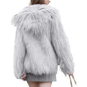 Gihuo Women' s Faux Fur Coat Open Front Long Sleeve Hooded Furry Jacket Warm Outerwear Shaggy Jackets
