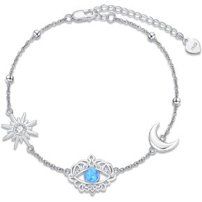 Womens Evil Eye Bracelet 925 Sterling Silver Dainty Opal Bracelet Valentine's Day Birthday Jewelry Gift for Women Her