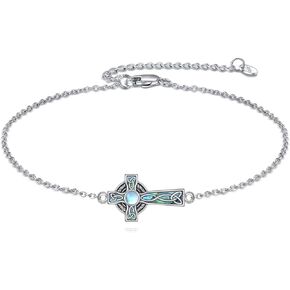 Celtic Cross Bracelet 925 Sterling Silver Moonstone Religious Cross Celtic Jewelry for Women Men