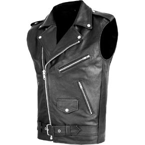 Fashion Mens Faux Leather PU Biker Punk Vest Zippers Slim Fit Male Sleeveless Waistcoat For Men