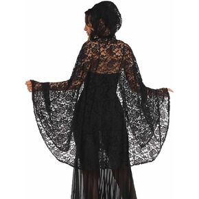 Unicra Black Lace Hooded Cape Halloween Costume Cloak 3/4 Length Cosplay Witch Vampire Capes for Women