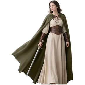 L'VOW Medieval Hooded Cloak Renaissance Cape with Hood - Halloween Sorcerer Hobbit Costume Cosplay
