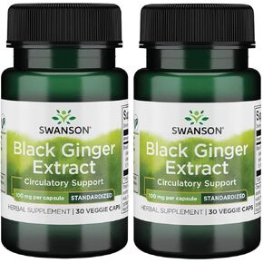 Swanson Black Ginger Extract - Promotes Healthy Blood Circulation and Physical Vigor - May Aid Heart Health, Muscle Tissue, and Mental Wellbeing - (30 Veggie Capsules, 100mg Each) (2 Pack)