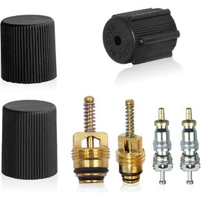 7 PCS Air Conditioning Valve Core Kit, Air Conditioning System Repair Kit, Air Conditioning Pipeline Valve Core Seat, Valve Core Sealing Cap, Universal for Cars (Black)