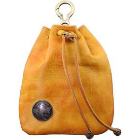 1Pcs Genuine Leather Drawstring Coin Purse Change Wallet Medieval Pouch Vintage Leather Coin Bag With Metal Clasp Mini Change Purse for Women Men (Light brown)