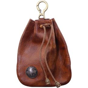 1Pcs Genuine Leather Drawstring Coin Purse Change Wallet Medieval Pouch Vintage Leather Coin Bag With Metal Clasp Mini Change Purse for Women Men (Light brown) in Kuwait