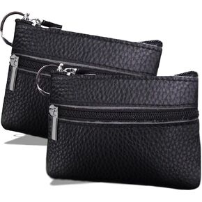 2PCS Leather Coin Purse for Men, Small Zipper Coin Pouch, Premium Car Change Holder for Cash Wallet as Money Pouch, Dice Bag, Coin Holder (2PCS Brown Leather)
