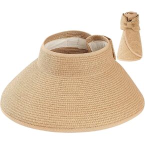 Straw Sun Visors Womens, Ponytail Beach Straw Visor, Packable Summer Sun Hats for Women Travel