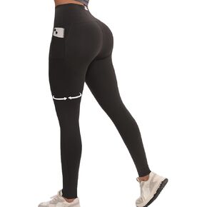Tummy Control Compression Leggings with Pockets Butt Lifting High Waist Pants for Women