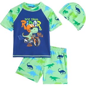 Toddler Boy Swimsuit 3 Piece Boys Swim Set Short Sleeve Swimming Shirt Trunks Outfit Baby Rash Guard Bathing Suits