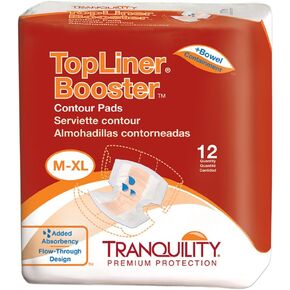 Tranquility TopLiner® Disposable Absorbent Booster Contour Pads for Bowel Incontinence - Contour (21.5" x 13.5") - 60 ct